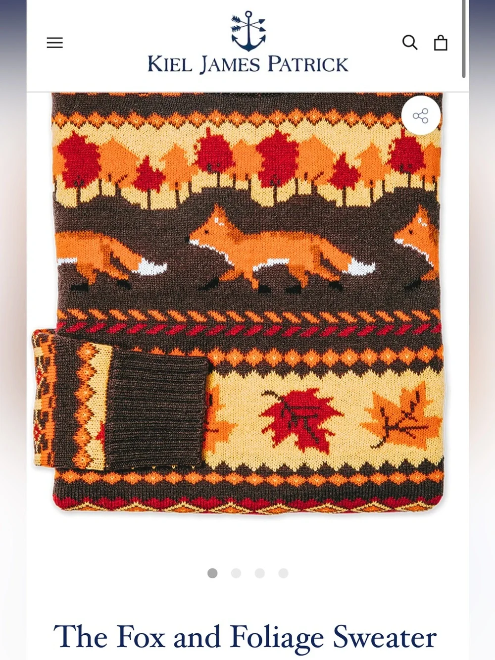 Kiel James Patrick Fox & Leaf Crewneck Sweater - Brown, Orange, Cream - size S - Picture 3 of 3